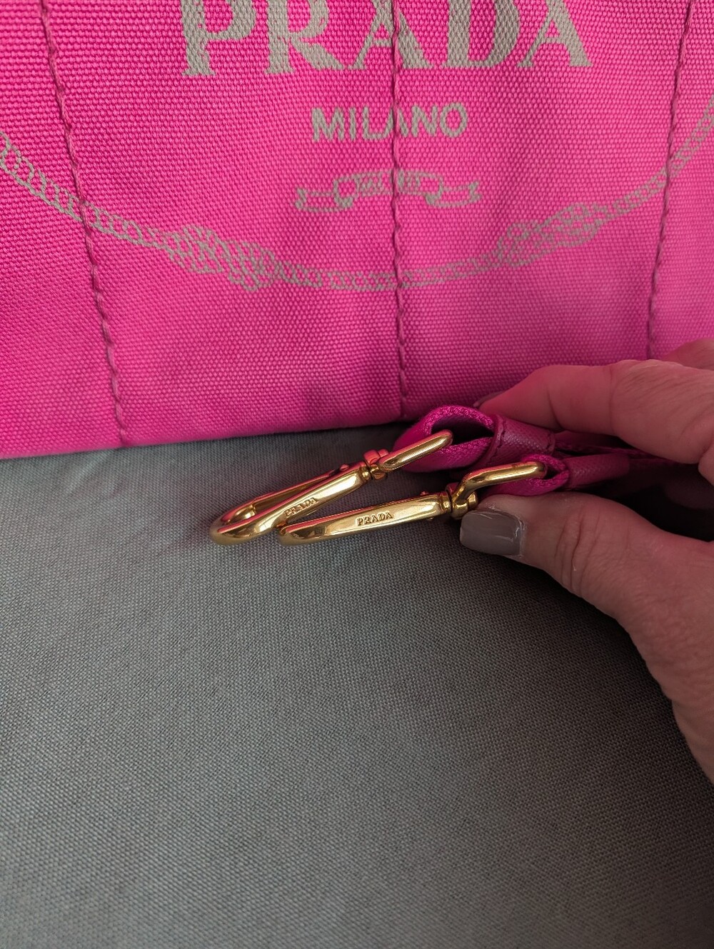 PRADA Pink Canapa Canvas PM Tote With Strap - Picture 15 of 16